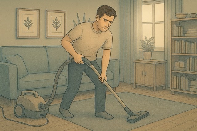 Man maintaining daily routine through household chores as part of BPD management strategy