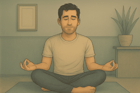 Man practicing mindfulness breathing techniques as a healthy alternative to dissociation