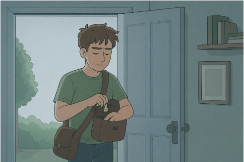 Person meticulously reviewing and organising their belongings, reflecting the perfectionism and task-delay patterns common in high-functioning OCD. 