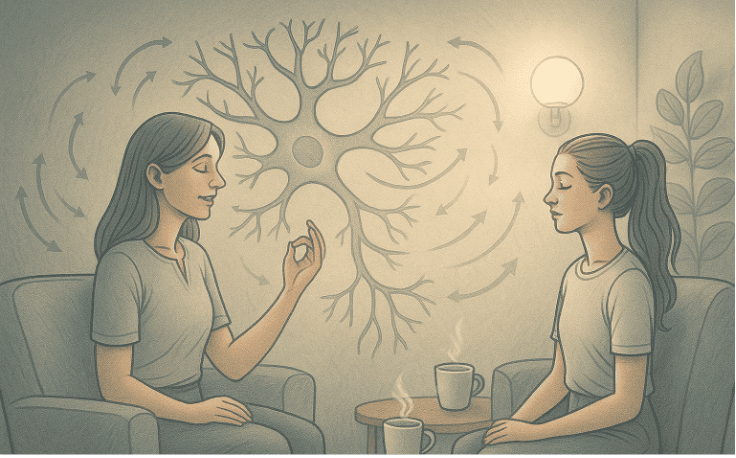 Therapist and teen practicing breathing.