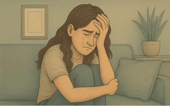 Woman experiencing emotional distress during bipolar depressive episode showing symptoms of sadness and hopelessness
