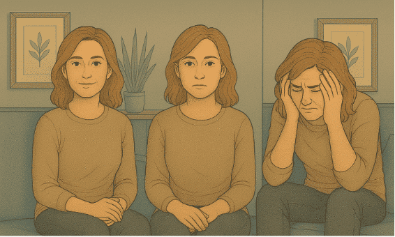 Visual representation of how DID creates distinct identity states as a protective response to childhood trauma