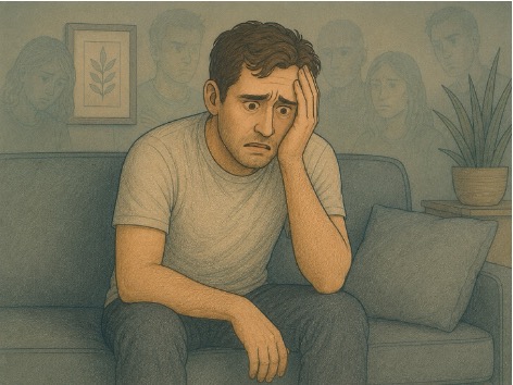Young man unaware he is experiencing symptoms of psychosis, illustrating how anosognosia prevents self-recognition