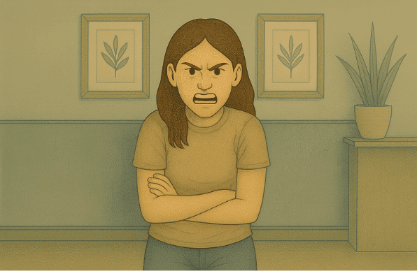 Woman expressing anger triggered by ADHD-related frustration and sensory overload.