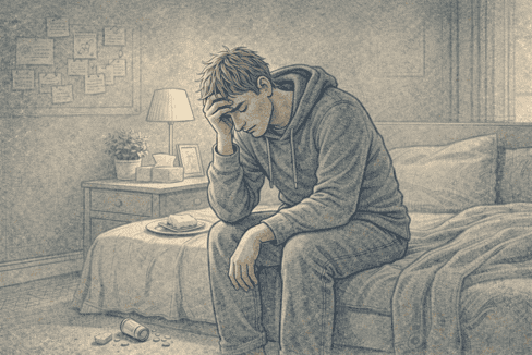 Man displaying emotional and behavioral symptoms of clinical depression.