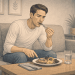 Man with bipolar disorder maintaining daily routines while living independently at home.