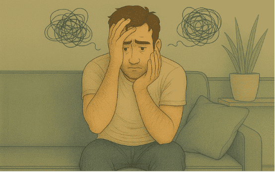 Young man displaying mental exhaustion and understimulation common in ADHD boredom.