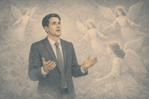 Man displaying symptoms of religious psychosis as discussed in this comparison between spiritual experiences and mental health conditions.