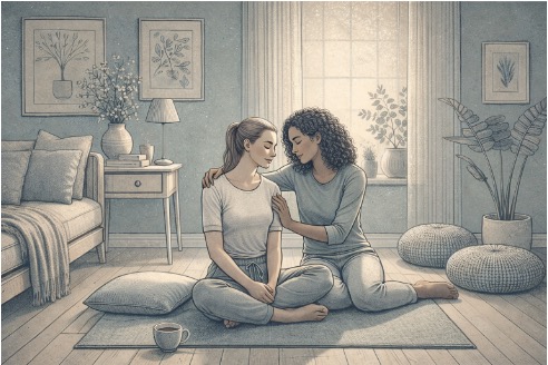 Person receiving emotional support from a trusted friend during a bipolar paranoia episode
