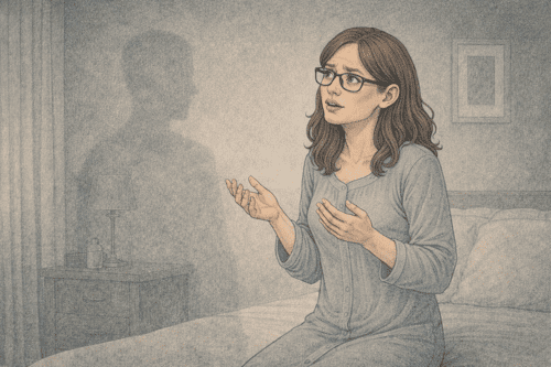 Woman experiencing religious-themed psychotic symptoms that distinguish religious psychosis from genuine spiritual experiences.