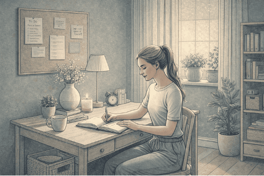 Person practicing self-care through journaling to manage bipolar paranoia symptoms and maintain mental health stability.