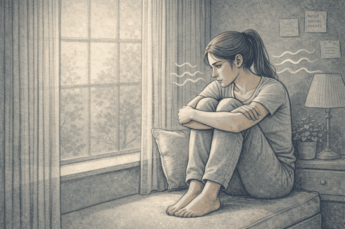 Person sitting alone by a window, looking withdrawn and contemplative, symbolizing the emotional isolation and fear of rejection experienced by individuals with avoidant personality disorder.