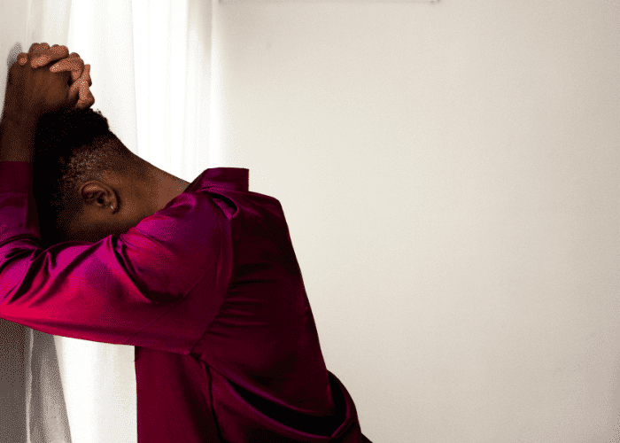 Unhappy man in need of trauma-informed care