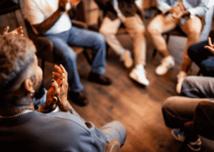 Group therapy session as part of involuntary mental health detention in Virginia
