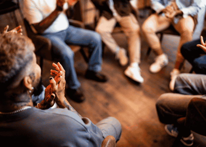 Group therapy session as part of involuntary mental health detention in Virginia