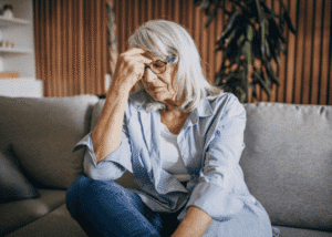 Woman looking unhappy due to depression in midlife