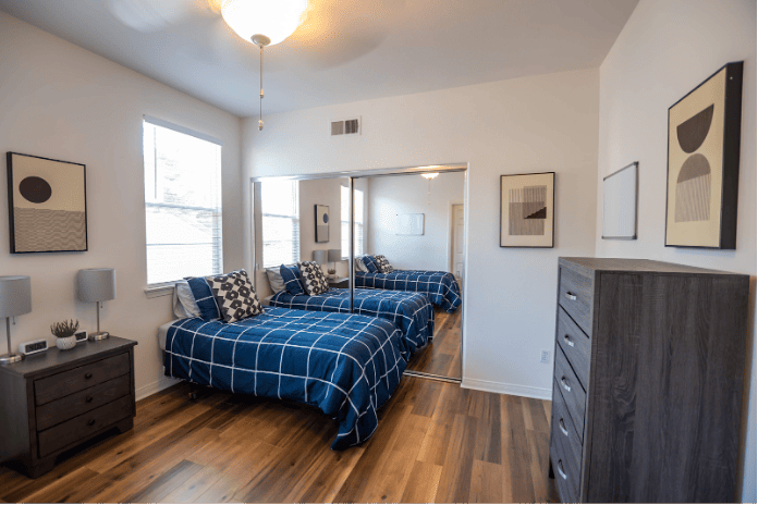 One of AMFM's home-like residential treatment facilities with comfortable bedding to foster communication and social interaction in a structured environment.