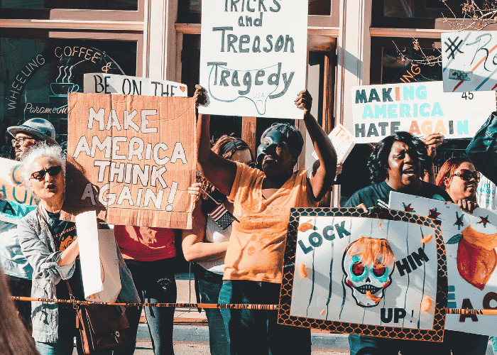 People protesting in America, representing the issue of political polarization