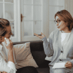 Woman talking to a therapist during a Mental Health Intervention Service