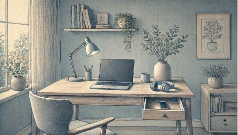 Optimized ADHD-friendly workspace designed to minimize visual clutter and digital distractions
