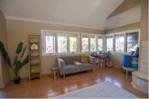 AMFM residential treatment facility with warm, home-like interior and natural light, designed for anxiety recovery.