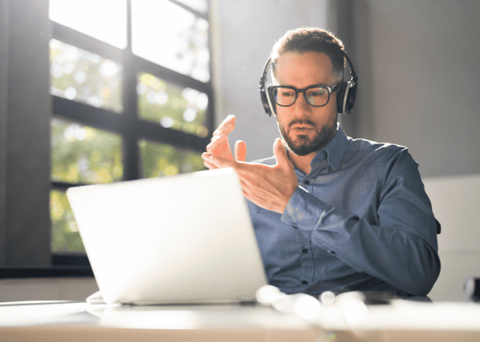 Man in a virtual therapy session as part of outpatient mental health treatment