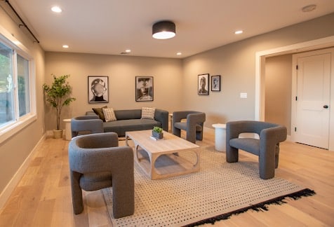 AMFM residential mental health treatment facility with warm, home-like interiors providing specialized care for women experiencing ADHD burnout and related conditions.