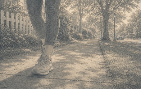 Woman taking a peaceful walk around the neighborhood to cope with fatigue 