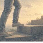 Man taking small steps upward to fight his depression spira