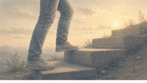 Man taking small steps upward to fight his depression spira
