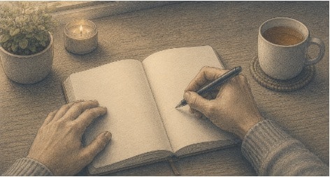 Man recording his thoughts in a thought record worksheet to help manage his depressive spiral.