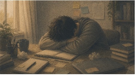Man slumped on a table due to ADHD burnout
