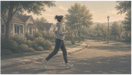 Woman practicing consistent aerobic exercise to regulate her nervous system and reduce anxiety-related breathlessness over time 