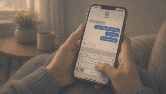 A woman with OCD seeking reassurance from her friend via text