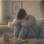 Woman alone at home, struggling with BPD mood swings