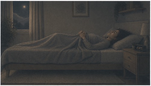 Woman having a nightmare late at night