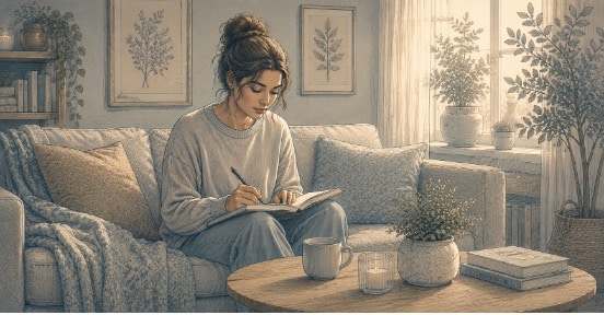 A woman journaling to manage her BPD abandonment triggers.